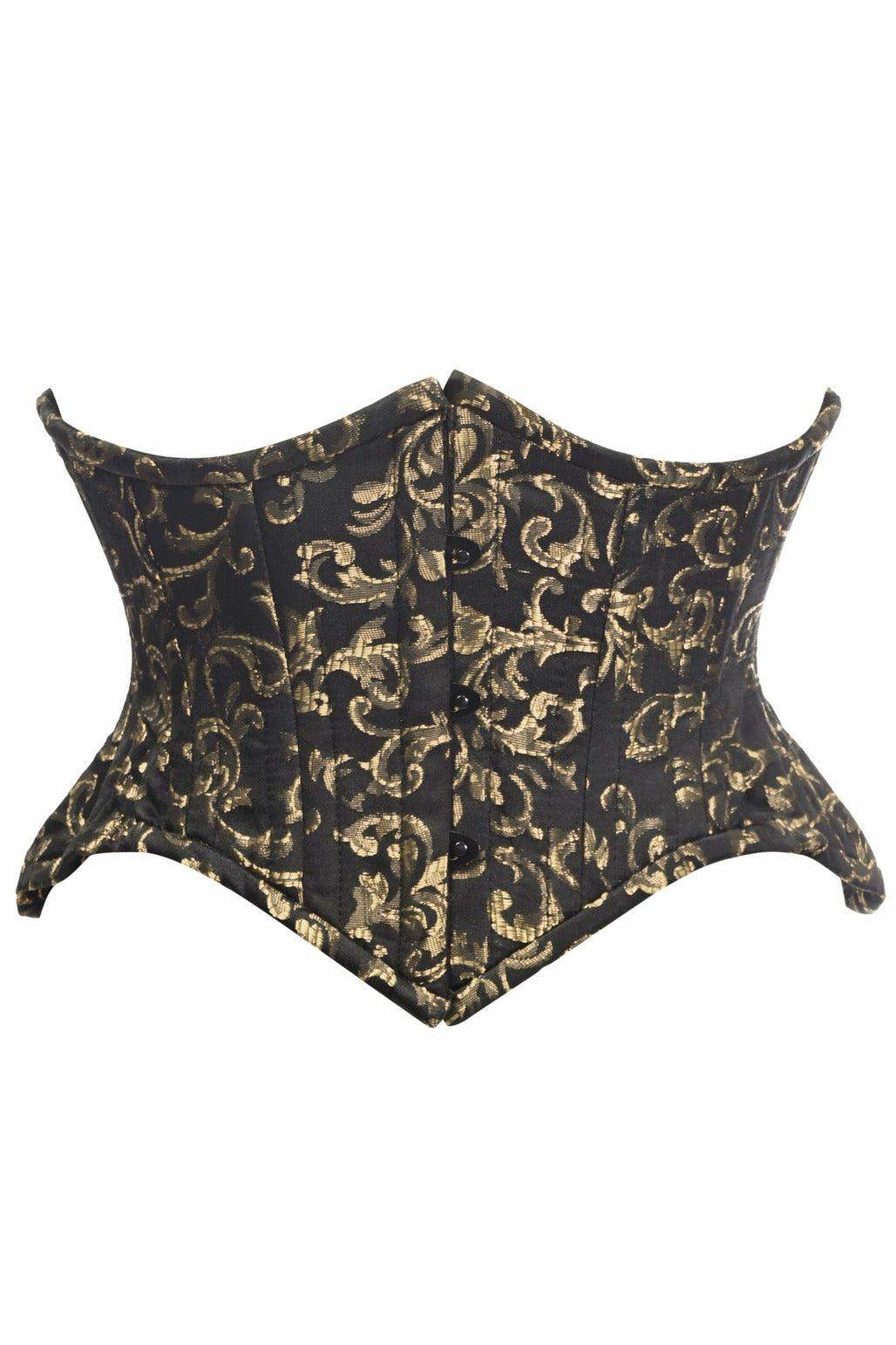 Top Drawer Black/Gold Brocade Double Steel Boned Mini Cincher Corset - Daisy Corsets - Flyclothing LLC