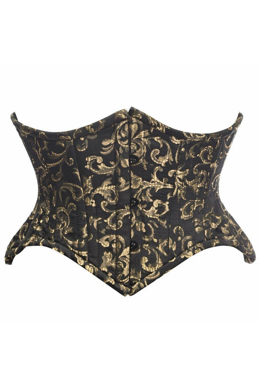 Top Drawer Black/Gold Brocade Double Steel Boned Mini Cincher Corset - Flyclothing LLC