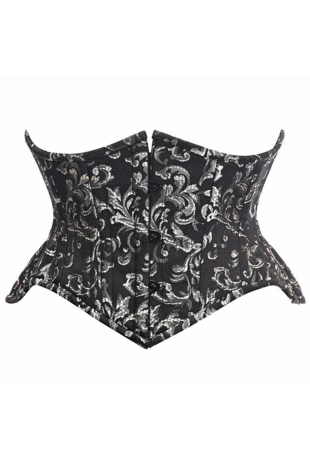 Top Drawer Black/Silver Brocade Double Steel Boned Mini Cincher Corset - Daisy Corsets - Flyclothing LLC