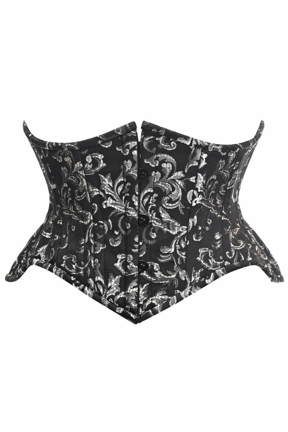 Top Drawer Black/Silver Brocade Double Steel Boned Mini Cincher Corset - Daisy Corsets