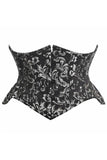 Daisy Corsets Top Drawer Black/Silver Brocade Double Steel Boned Mini Cincher Corset - Daisy Corsets