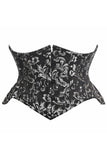 Top Drawer Black/Silver Brocade Double Steel Boned Mini Cincher Corset - Daisy Corsets