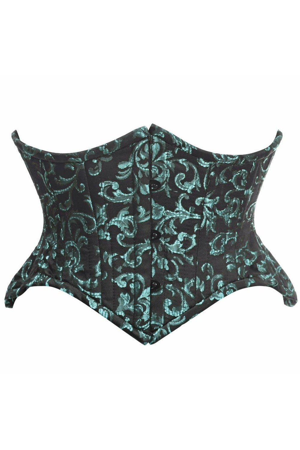Top Drawer Black/Green Brocade Double Steel Boned Mini Cincher Corset - Daisy Corsets