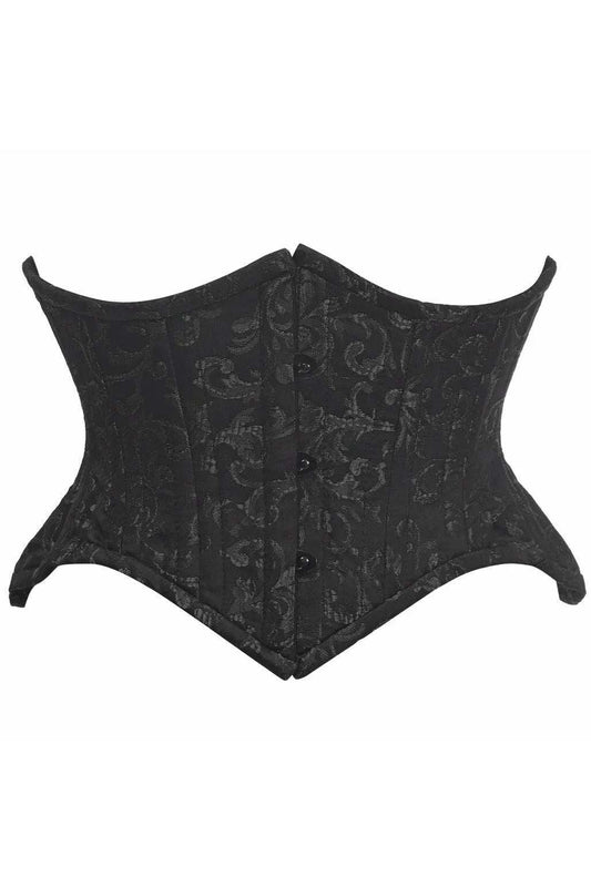 Daisy Corsets Top Drawer Black/Black Brocade Double Steel Boned Mini Cincher Corset - Daisy Corsets - Flyclothing LLC
