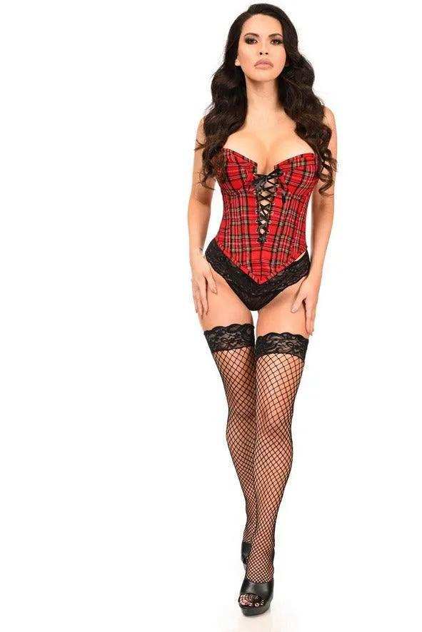 Daisy Corsets Top Drawer Red Plaid Steel Boned Lace-Up Bustier - Daisy Corsets - Flyclothing LLC