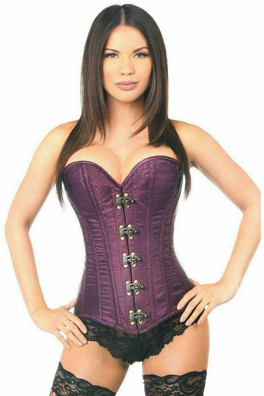 Daisy Corsets Top Drawer Plum Brocade Steel Boned Corset w/Clasp Closure - Daisy Corsets - Flyclothing LLC