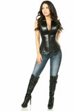 Daisy Corsets Top Drawer Faux Leather Collared Steel Boned Corset - Daisy Corsets