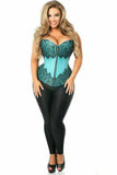Daisy Corsets Top Drawer Teal Brocade Steel Boned Corset w/Black Eyelash Lace - Daisy Corsets - Flyclothing LLC