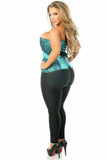 Daisy Corsets Top Drawer Teal Brocade Steel Boned Corset w/Black Eyelash Lace - Daisy Corsets - Flyclothing LLC
