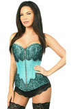 Daisy Corsets Top Drawer Teal Brocade Steel Boned Corset w/Black Eyelash Lace - Daisy Corsets