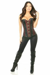 Daisy Corsets Top Drawer Brown Brocade & Faux Leather Steel Boned Corset - Daisy Corsets - Flyclothing LLC