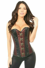 Daisy Corsets Top Drawer Brown Brocade & Faux Leather Steel Boned Corset - Daisy Corsets - Flyclothing LLC