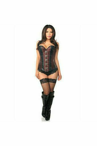 Daisy Corsets Top Drawer Brown Brocade & Faux Leather Steel Boned Corset