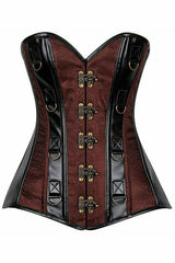 Daisy Corsets Top Drawer Brown Brocade & Faux Leather Steel Boned Corset - Daisy Corsets
