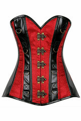 Daisy Corsets Top Drawer Wine Brocade & Faux Leather Steel Boned Corset - Daisy Corsets - Flyclothing LLC