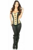 Daisy Corsets Top Drawer Gold Brocade & Faux Leather Steel Boned Corset - Daisy Corsets
