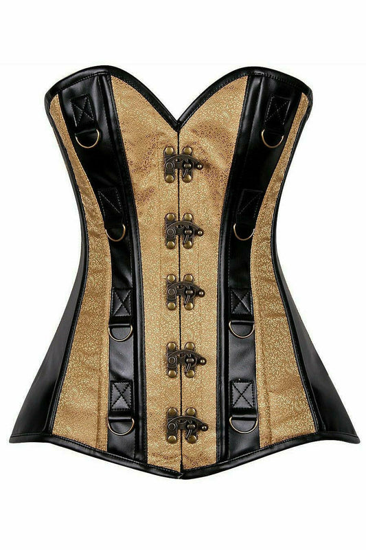 Daisy Corsets Top Drawer Gold Brocade & Faux Leather Steel Boned Corset