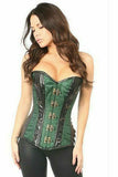 Daisy Corsets Top Drawer Dark Green Brocade & Faux Leather Steel Boned Corset - Daisy Corsets