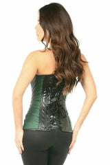 Daisy Corsets Top Drawer Dark Green Brocade & Faux Leather Steel Boned Corset - Daisy Corsets - Flyclothing LLC