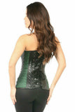 Daisy Corsets Top Drawer Dark Green Brocade & Faux Leather Steel Boned Corset - Daisy Corsets