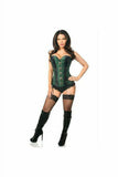 Daisy Corsets Top Drawer Dark Green Brocade & Faux Leather Steel Boned Corset - Daisy Corsets