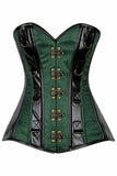 Daisy Corsets Top Drawer Dark Green Brocade & Faux Leather Steel Boned Corset - Daisy Corsets