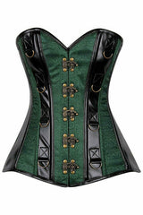 Daisy Corsets Top Drawer Dark Green Brocade & Faux Leather Steel Boned Corset - Daisy Corsets