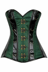 Daisy Corsets Top Drawer Dark Green Brocade & Faux Leather Steel Boned Corset - Daisy Corsets - Flyclothing LLC
