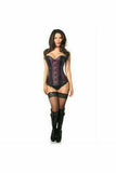Daisy Corsets Top Drawer Plum Brocade & Faux Leather Steel Boned Corset - Daisy Corsets