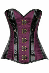 Daisy Corsets Top Drawer Plum Brocade & Faux Leather Steel Boned Corset - Daisy Corsets - Flyclothing LLC