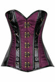 Daisy Corsets Top Drawer Plum Brocade & Faux Leather Steel Boned Corset - Daisy Corsets