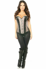 Daisy Corsets Top Drawer Gunmetal Brocade & Faux Leather Steel Boned Corset - Daisy Corsets - Flyclothing LLC