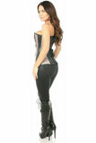 Daisy Corsets Top Drawer Gunmetal Brocade & Faux Leather Steel Boned Corset - Daisy Corsets