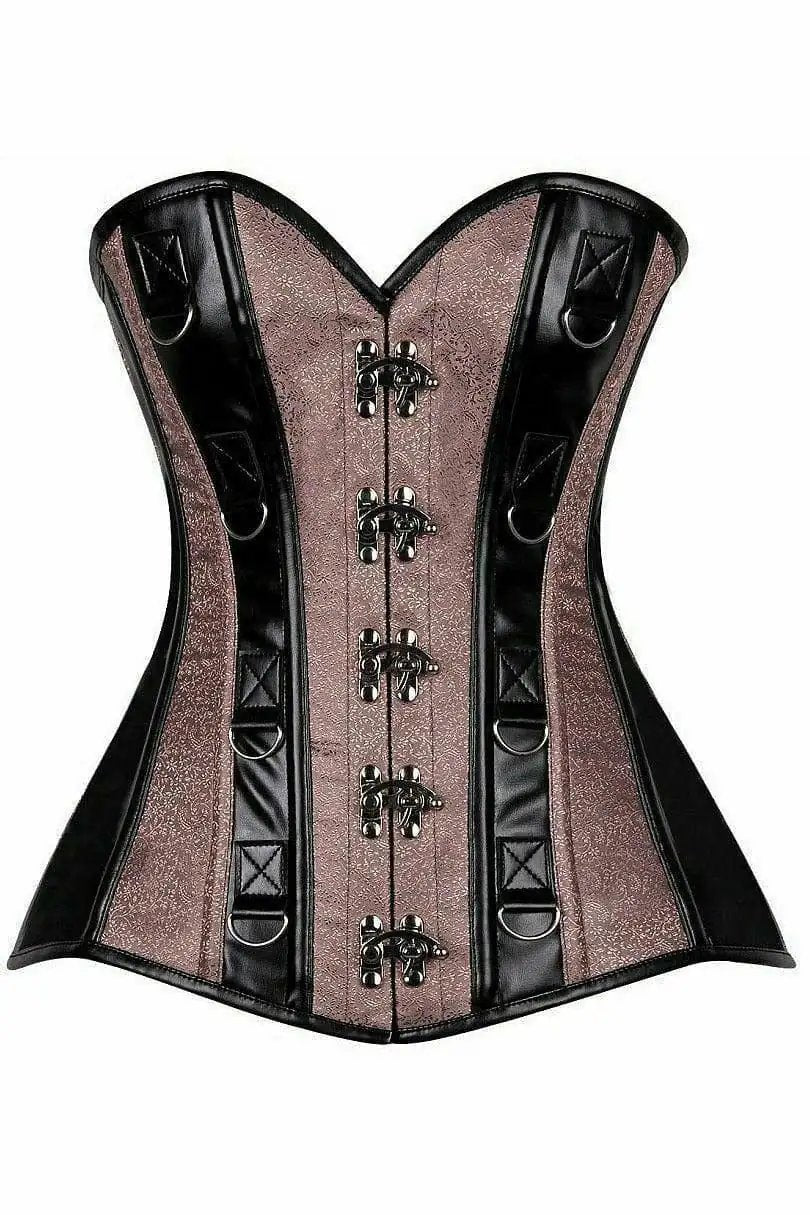 Daisy Corsets Top Drawer Gunmetal Brocade & Faux Leather Steel Boned Corset - Daisy Corsets