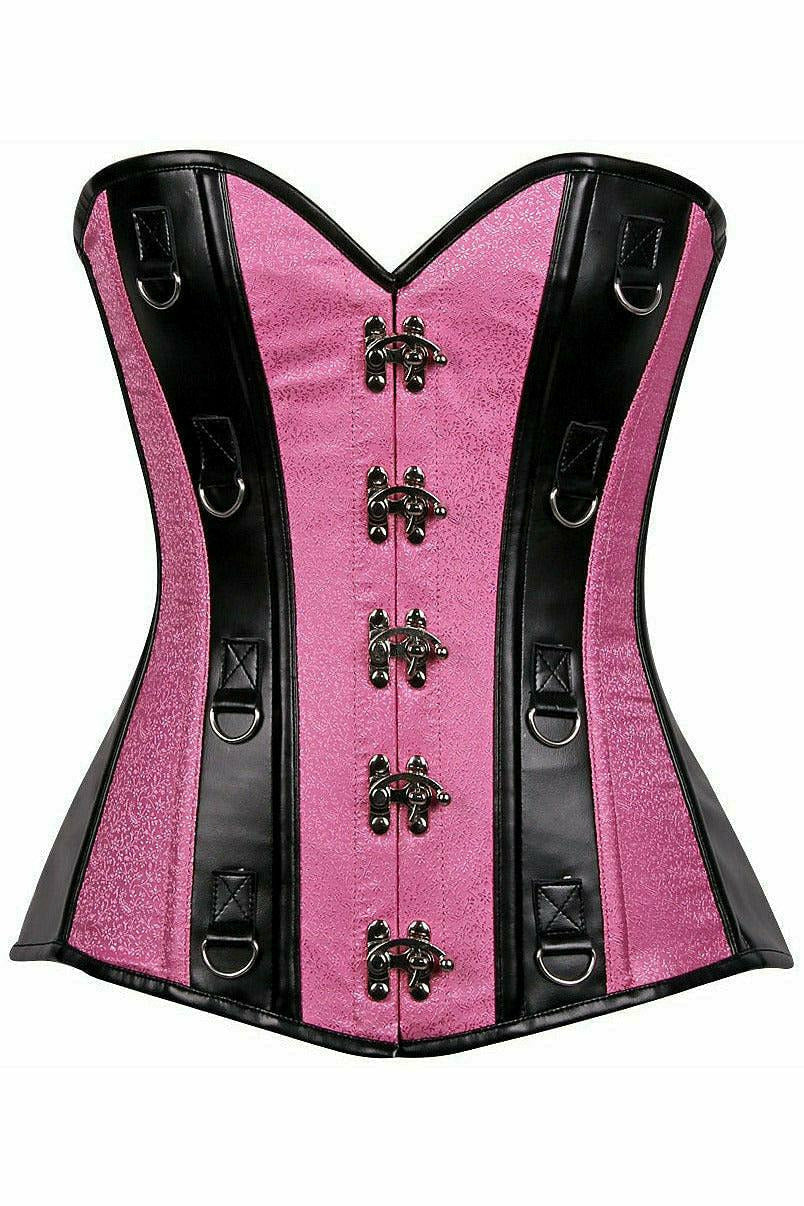 Daisy Corsets Top Drawer Pink Brocade & Faux Leather Steel Boned Corset