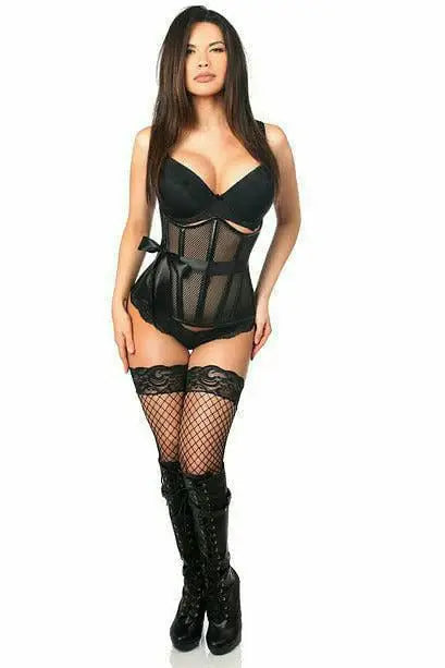 Daisy Corsets Top Drawer Fishnet & Faux Leather Steel Boned Underbust Corset - Daisy Corsets - Flyclothing LLC