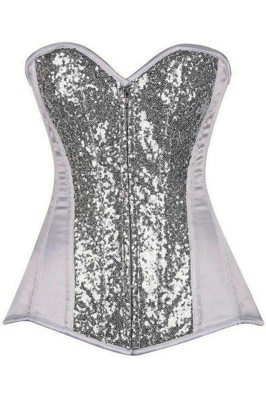 Daisy Corsets Top Drawer White/Silver Sequin Steel Boned Corset