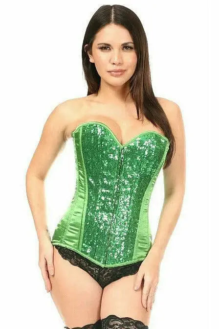 Daisy Corsets Top Drawer Green Sequin Steel Boned Corset - Daisy Corsets - Flyclothing LLC