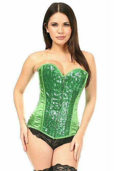 Daisy Corsets Top Drawer Green Sequin Steel Boned Corset - Daisy Corsets - Flyclothing LLC