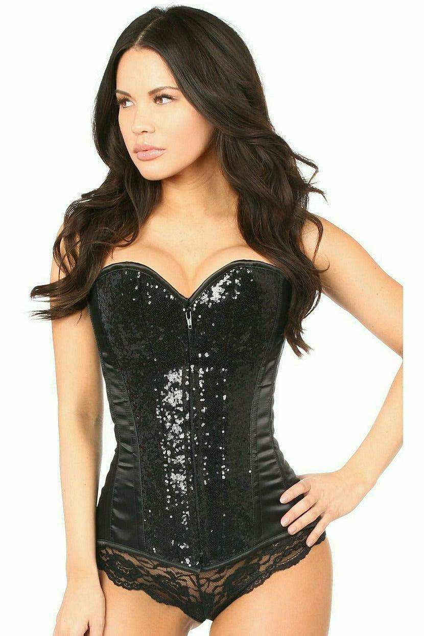 Daisy Corsets Top Drawer Black Sequin Steel Boned Corset - Daisy Corsets - Flyclothing LLC