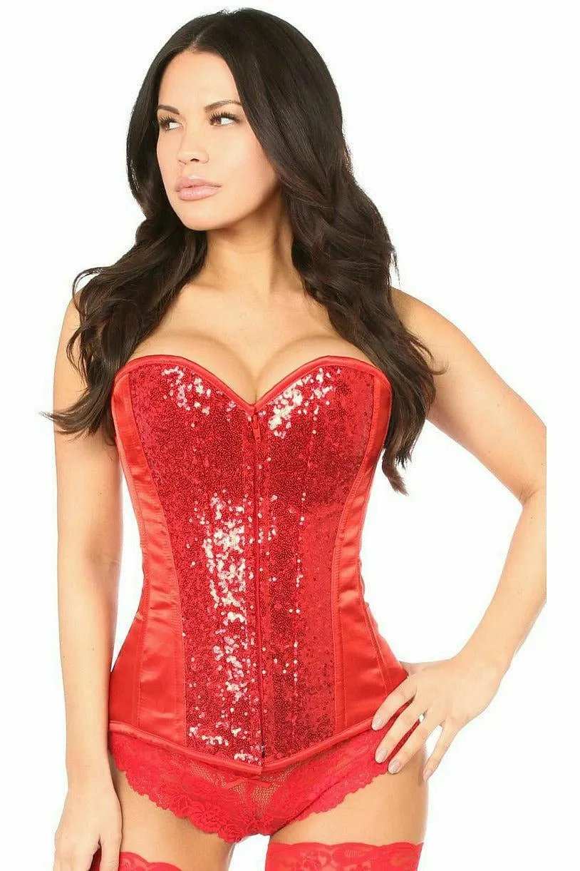 Daisy Corsets Top Drawer Red Sequin Steel Boned Corset - Daisy Corsets - Flyclothing LLC