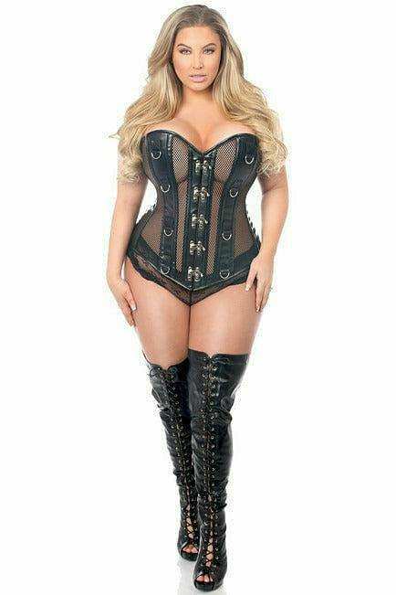 Daisy Corsets Top Drawer Faux Leather & Fishnet Steel Boned Corset - Daisy Corsets - Flyclothing LLC