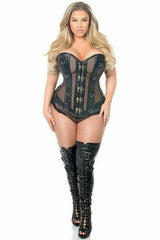 Daisy Corsets Top Drawer Faux Leather & Fishnet Steel Boned Corset - Daisy Corsets