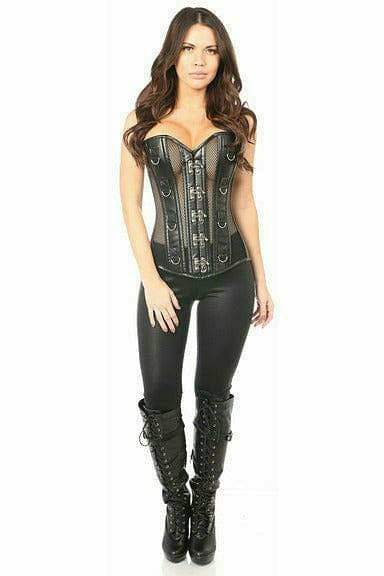 Daisy Corsets Top Drawer Faux Leather & Fishnet Steel Boned Corset - Daisy Corsets - Flyclothing LLC