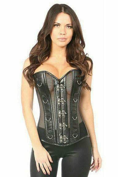 Daisy Corsets Top Drawer Faux Leather & Fishnet Steel Boned Corset - Daisy Corsets - Flyclothing LLC