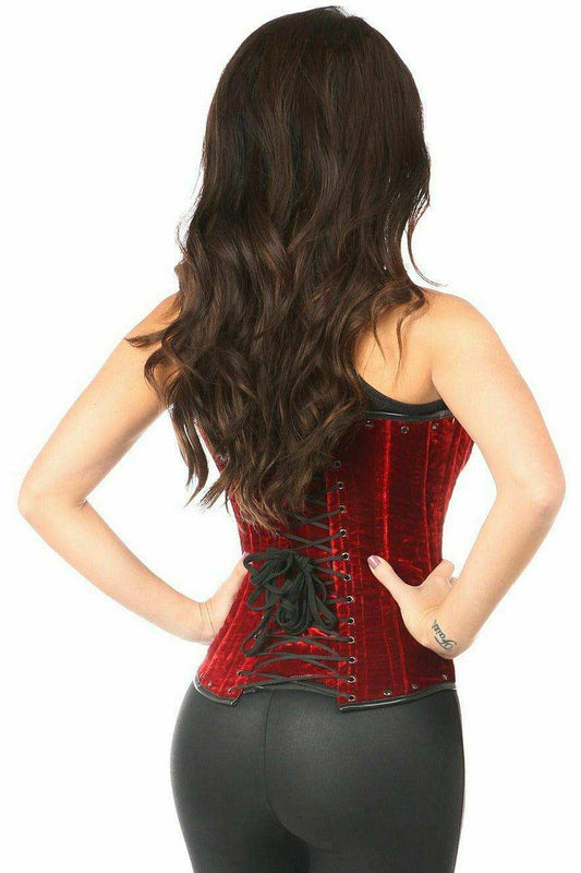 Daisy Corsets Top Drawer Steel Boned Red Velvet Underbust Corset w/Buckling - Daisy Corsets - Flyclothing LLC