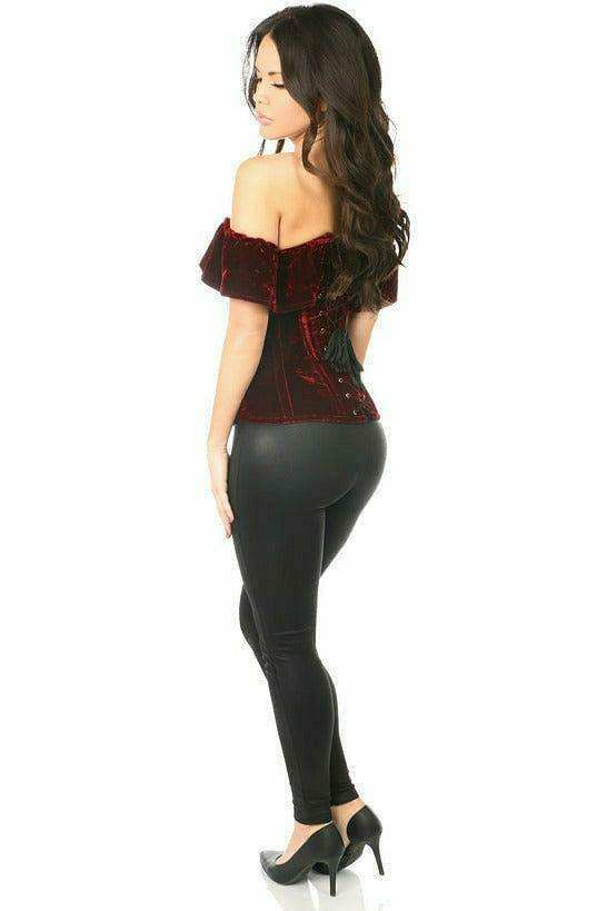 Daisy Corsets Top Drawer Dark Red Velvet Off-The-Shoulder Steel Boned Corset - Daisy Corsets - Flyclothing LLC