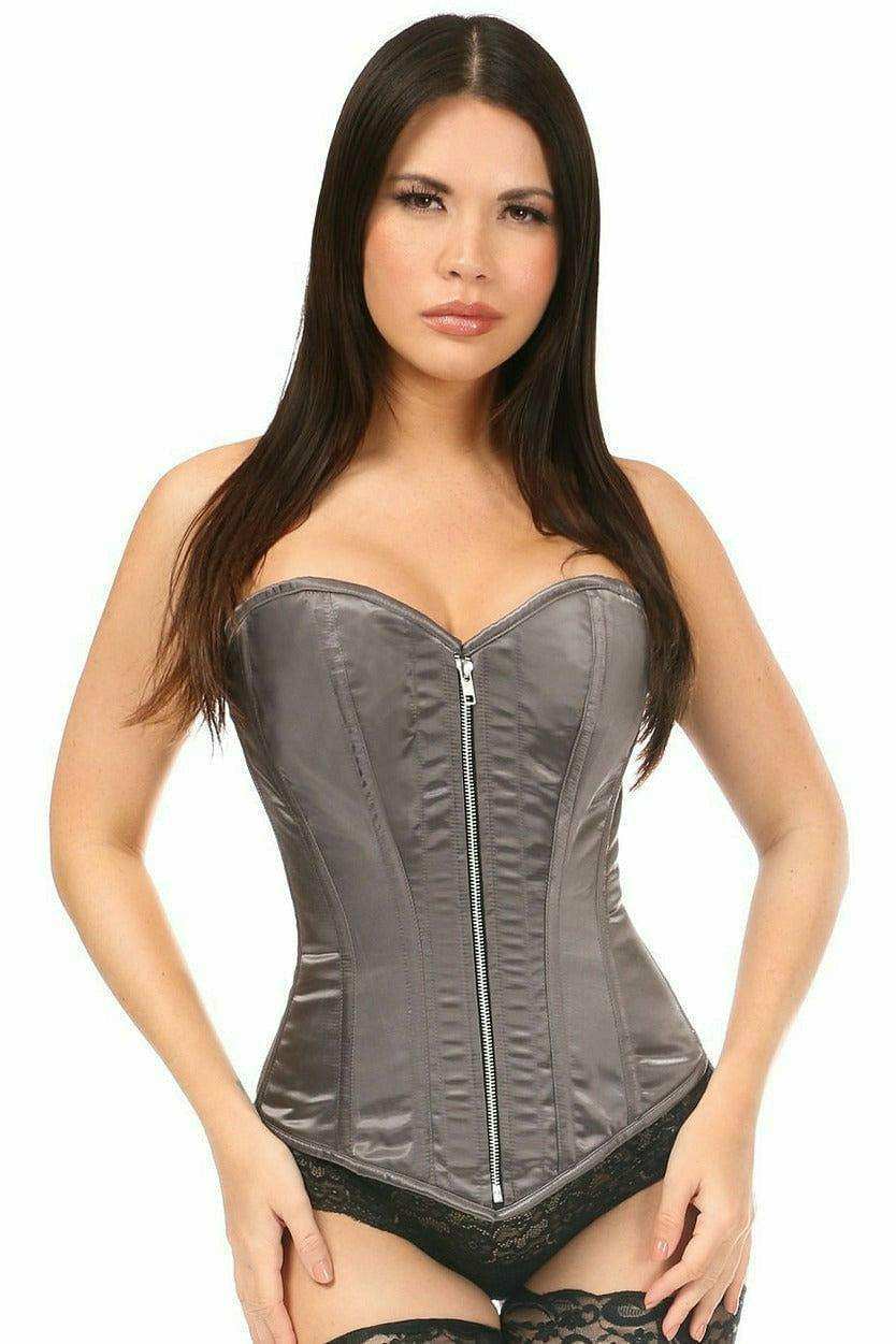 Daisy Corsets Top Drawer Gunmetal Satin Steel Boned Corset - Daisy Corsets - Flyclothing LLC