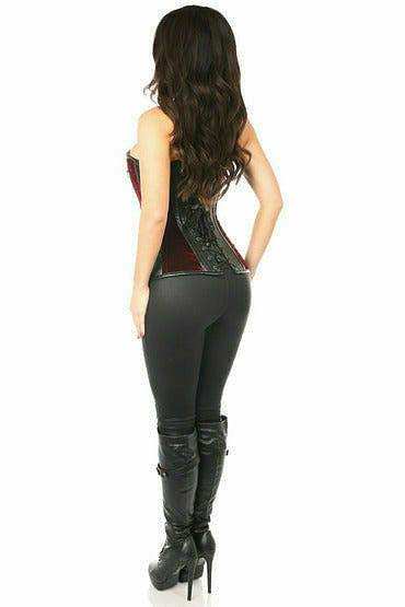 Daisy Corsets Top Drawer Red Velvet & Faux Leather Steel Boned Corset - Daisy Corsets - Flyclothing LLC