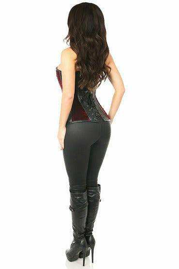Daisy Corsets Top Drawer Red Velvet & Faux Leather Steel Boned Corset - Daisy Corsets - Flyclothing LLC